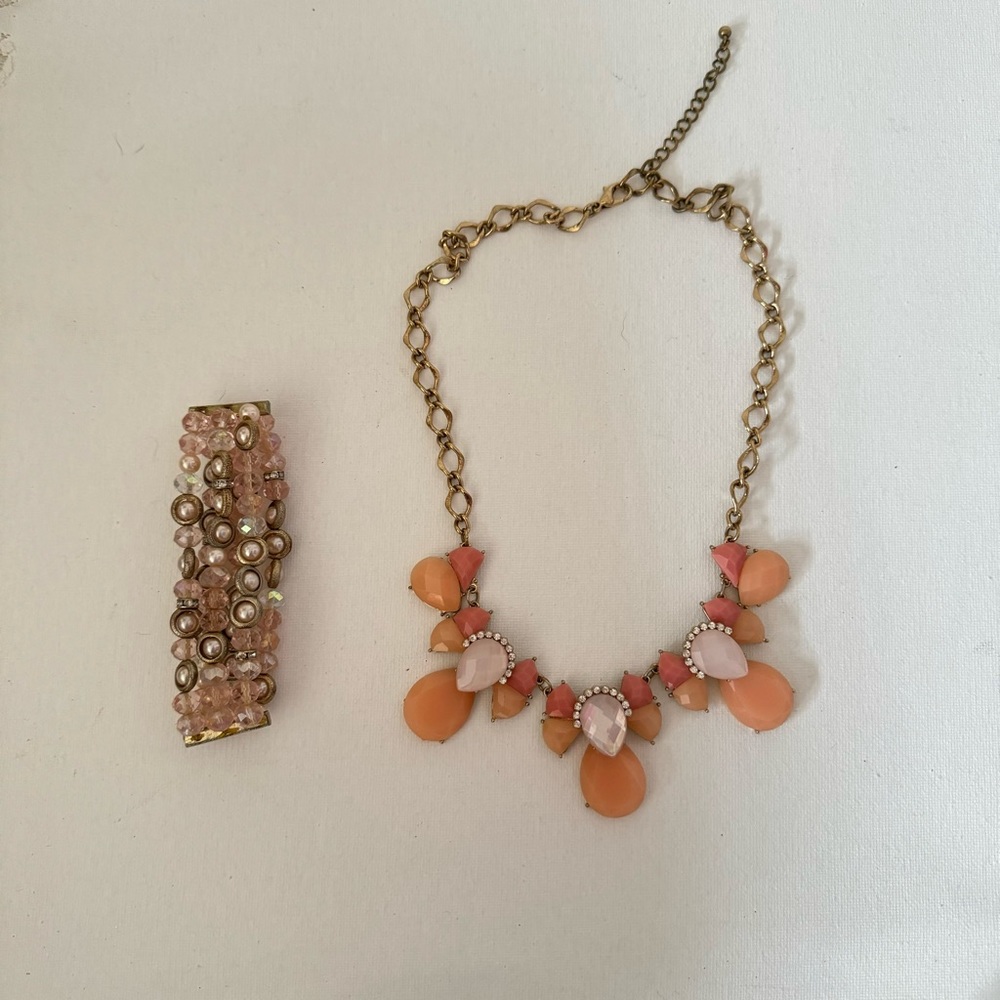 Pink peach necklace and bracelet set
